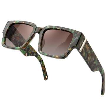 BIRCEN Polarized Square Sunglasses for Women: UV-Protection Vintage Retro Shades With Chunky Acetate Frame BC2004