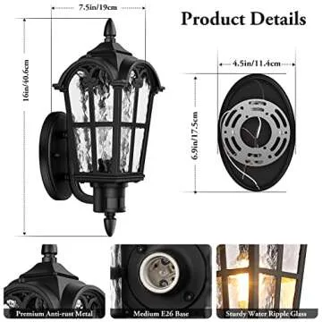 2-Pack Motion Sensor Outdoor Wall Lights, Dusk to Dawn Porch Lights Wall Mount, Waterproof Exterior Light Fixtures Sconces Lighting, Black Wall Lanterns Outside Lights for House Garage Front Door
