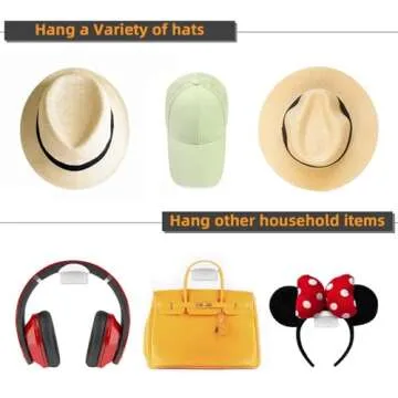 KOVSPO 10 PCS Hat Hooks for Wall, Adhesive Hat Rack, Hat Organizer for Baseball Caps, No Drilling Hat Holder, Strong Hat Hanger to Display for Door, Closet, Office, Bedroom (White)