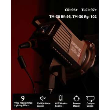 Amaran 100x Upgrade,amaran 100xs Bi-Color LED Video Light 130W 2700-6500k Bluetooth App Control 9 Bu...