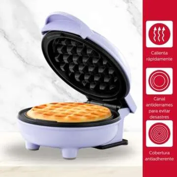 Holstein Housewares Personal/Mini Waffle Maker, Non-Stick Coating, Lavender - 4-inch Waffles in Minutes, Ideal for Breakfast, Brunch, Lunch or Snacks - Lilac Purple