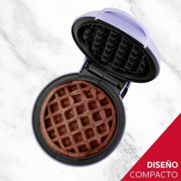 Holstein Housewares Personal/Mini Waffle Maker, Non-Stick Coating, Lavender - 4-inch Waffles in Minutes, Ideal for Breakfast, Brunch, Lunch or Snacks - Lilac Purple