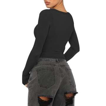 REORIA Women Sexy Long Sleeve Henley T-Shirt for Fall