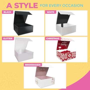 5Pack Large White Gift Box with Lid Magnetic Closure, 9.25x9.25x3.75" Bridesmaid Proposal Gifts Cute, Collapsible Christmas Gift Boxes with Lids for Presents, Holidays, Reusable Wedding Keepsake Box