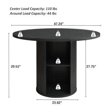 weselon 47 inch Round Dining Table for 4, Kitchen Table Dinner Table with 2-Layer Storage Shelf and ...