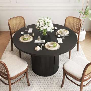 weselon 47 inch Round Dining Table for 4, Kitchen Table Dinner Table with 2-Layer Storage Shelf and Wood Slide Door for Home Dining Room Living Room (Black)