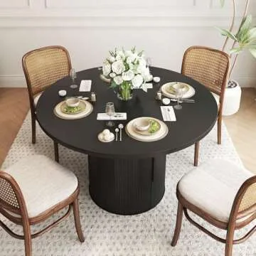 weselon 47 inch Round Dining Table for 4, Kitchen Table Dinner Table with 2-Layer Storage Shelf and Wood Slide Door for Home Dining Room Living Room (Black)