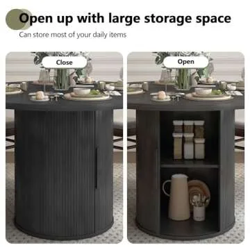 weselon 47 inch Round Dining Table for 4, Kitchen Table Dinner Table with 2-Layer Storage Shelf and Wood Slide Door for Home Dining Room Living Room (Black)