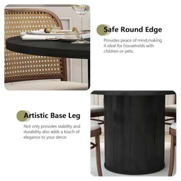 weselon 47 inch Round Dining Table for 4, Kitchen Table Dinner Table with 2-Layer Storage Shelf and Wood Slide Door for Home Dining Room Living Room (Black)