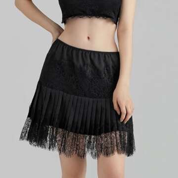 Women Lace Mini Skirt Y2k Ruffle Low Waist Layered Pleated Flowy Skirt Black L