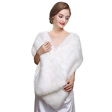Dikoaina White Faux Fur Wrap Shawl Shrug Bolero Cape for Bridal Winter Weddings Gift