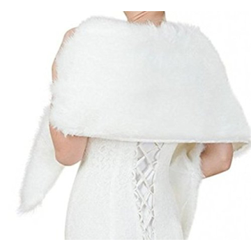 Dikoaina White Faux Fur Wrap for Bridal Winter Weddings