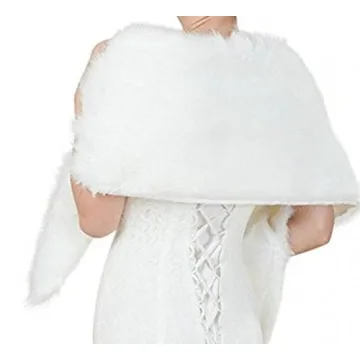 Dikoaina White Faux Fur Wrap for Bridal Winter Weddings