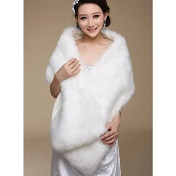 Dikoaina White Faux Fur Wrap for Bridal Winter Weddings
