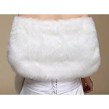 Dikoaina White Faux Fur Wrap for Bridal Winter Weddings