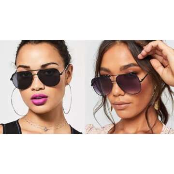 SORVINO Aviator Sunglasses for Women Classic Oversized Sun Glasses UV400 Protection（Black/Black