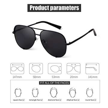 SORVINO Aviator Sunglasses for Women Classic Oversized Sun Glasses UV400 Protection（Black/Black