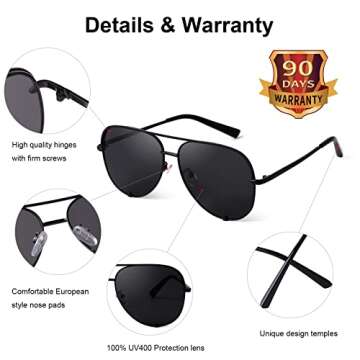 SORVINO Aviator Sunglasses for Women Classic Oversized Sun Glasses UV400 Protection（Black/Black