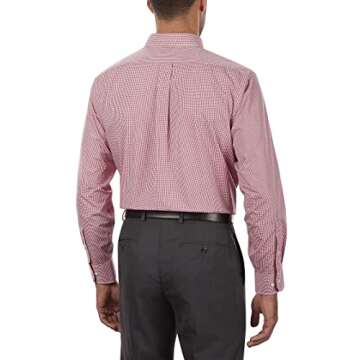 Van Heusen Men's Regular Fit Gingham Button Down Collar Dress Shirt, Red Henna, 19.5"-20" Neck 36"-37" Sleeve