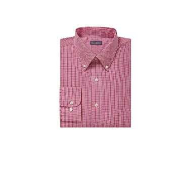 Van Heusen Men's Regular Fit Gingham Button Down Collar Dress Shirt, Red Henna, 19.5"-20" Neck 36"-37" Sleeve