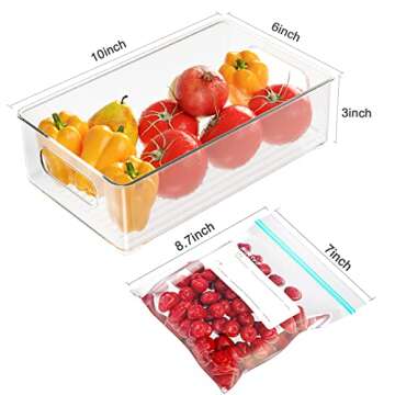 Refrigerator Organizer Bins Stackable Set of 4, Pantry Organization and Storage with 20pcs Food Stor...