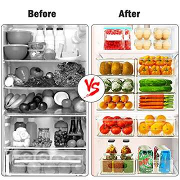 Refrigerator Organizer Bins Stackable Set of 4, Pantry Organization and Storage with 20pcs Food Storage Bags, Fridge Drawer with Handle, Clear Containers for Freezer Kitchen Cabinets Home