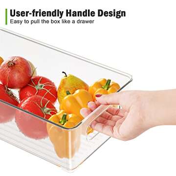 Refrigerator Organizer Bins Stackable Set of 4, Pantry Organization and Storage with 20pcs Food Storage Bags, Fridge Drawer with Handle, Clear Containers for Freezer Kitchen Cabinets Home