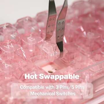 KiiBoom Phantom 68 65% Hot Swappable Crystal Gasket-Mounted Mechanical Keyboard, BT5.0/2.4GHz/USB-C Wired Wireless NKRO Gaming Keyboard with South-Facing RGB, 4000mAh Battery for Win/Mac(Pink)