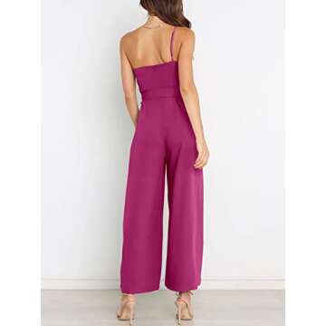 ANRABESS Women Summer Dressy Jumpsuits One Shoulder Sleeveless Casual Wide Leg Pants Romper Jumper 2024 Trendy Outfits Deep Rose Small