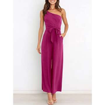 ANRABESS Women Summer Dressy Jumpsuits One Shoulder Sleeveless Casual Wide Leg Pants Romper Jumper 2024 Trendy Outfits Deep Rose Small
