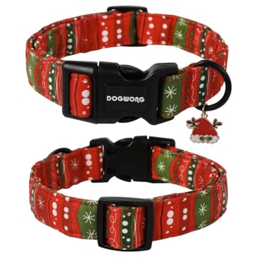 DOGWONG Christmas Dog Collar- Cute Red Christmas Strip Dog Collars Adjustable Designer Dog Collar fo...