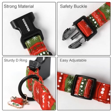 DOGWONG Christmas Dog Collar- Cute Red Christmas Strip Dog Collars Adjustable Designer Dog Collar for Small Medium Large Dogs S