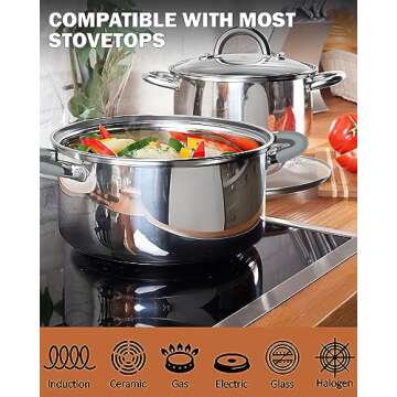 Cook N Home Cookware Basic Pots and Pans, 12 Piece set, Stainless Steel Grey Silicone Handle