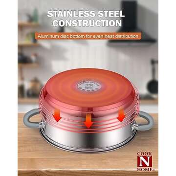 Cook N Home Cookware Basic Pots and Pans, 12 Piece set, Stainless Steel Grey Silicone Handle