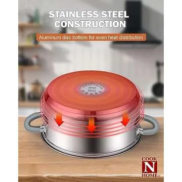 Cook N Home Cookware Basic Pots and Pans, 12 Piece set, Stainless Steel Grey Silicone Handle