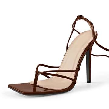 richealnini Women's Square Toe Lace Up Stilettos High Heel Sandals Ankle Strap Wrap Tie Up Slim Heel...