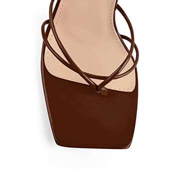 richealnini Women's Square Toe Lace Up Stilettos High Heel Sandals Ankle Strap Wrap Tie Up Slim Heeled Thong Flip Flops Slippers Open Toe Slingback Backless Wedding Prom Party Shoes Coffee Size 15