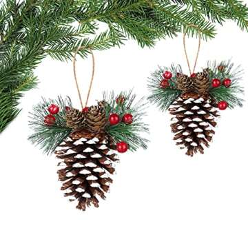 6 Pieces Natural Pinecone Ornaments for Christmas Tree Fall Mini Rustic Pine Cone Hanging Ornament C...