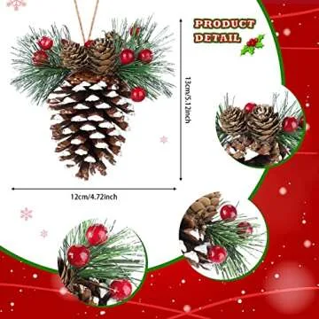 6 Pieces Natural Pinecone Ornaments for Christmas Tree Fall Mini Rustic Pine Cone Hanging Ornament Christmas Tree Decorations Small Thanksgiving Ornament with Pine Needle Berry for DIY Crafts Wedding