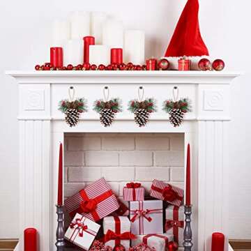 6 Pieces Natural Pinecone Ornaments for Christmas Tree Fall Mini Rustic Pine Cone Hanging Ornament Christmas Tree Decorations Small Thanksgiving Ornament with Pine Needle Berry for DIY Crafts Wedding