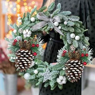 6 Pieces Natural Pinecone Ornaments for Christmas Tree Fall Mini Rustic Pine Cone Hanging Ornament Christmas Tree Decorations Small Thanksgiving Ornament with Pine Needle Berry for DIY Crafts Wedding