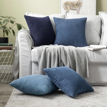 MIULEE Navy Blue Corduroy Decorative Pillow Covers