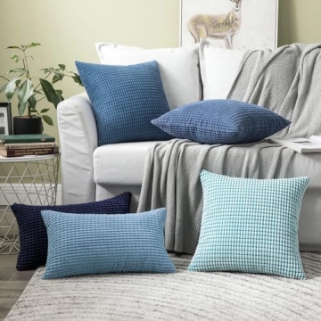 MIULEE Navy Blue Corduroy Decorative Pillow Covers