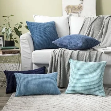 MIULEE Navy Blue Corduroy Decorative Pillow Covers