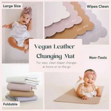 Ava + Oliver Vegan Leather Baby Changing Mat (16 X 30 in) - Multipurpose Wipeable and Portable Diaper Changing Mat - Foldable Travel Changing Mat (Pink Sand)
