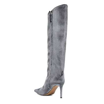 XYD Women's Stylish Knee High Boots Stretchy Pointed Cap Toe Side Zipper Stilettos High Heel Party Club Fashion Bootie Shoes Size 8.5 Light Slate Gray