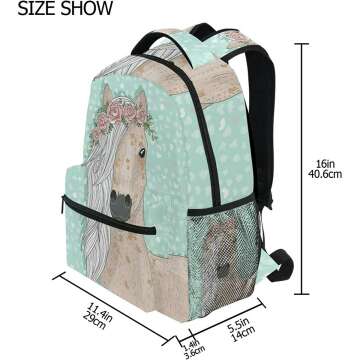 Floral Horse School Backpack Large for Girls