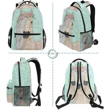 Floral Horse School Backpack Large for Girls