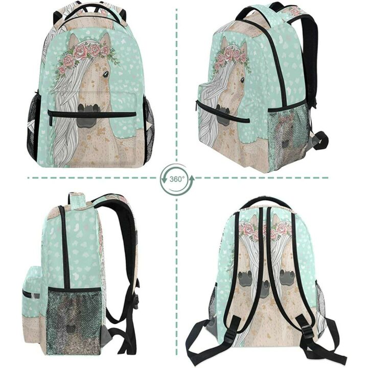 Floral Horse School Backpack Large for Girls