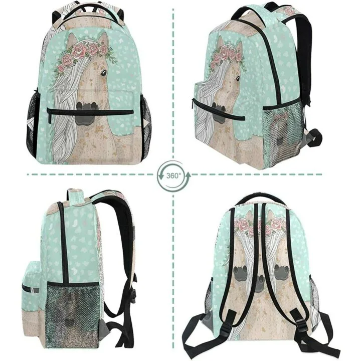Floral Horse School Backpack Large for Girls